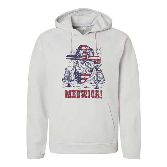 4th Of July Meowica Patriotic Cowboy Cat Performance Fleece Hoodie