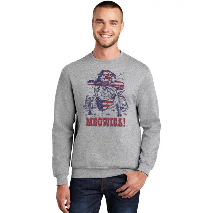 4th Of July Meowica Patriotic Cowboy Cat Tall Sweatshirt