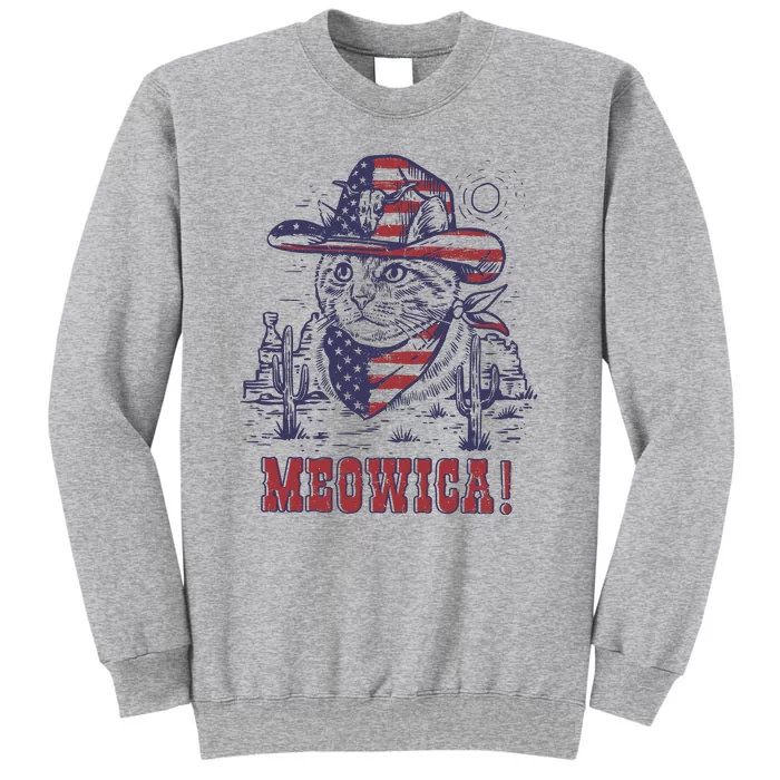 4th Of July Meowica Patriotic Cowboy Cat Tall Sweatshirt