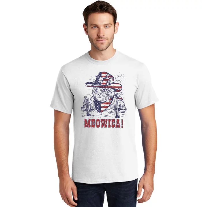 4th Of July Meowica Patriotic Cowboy Cat Tall T-Shirt