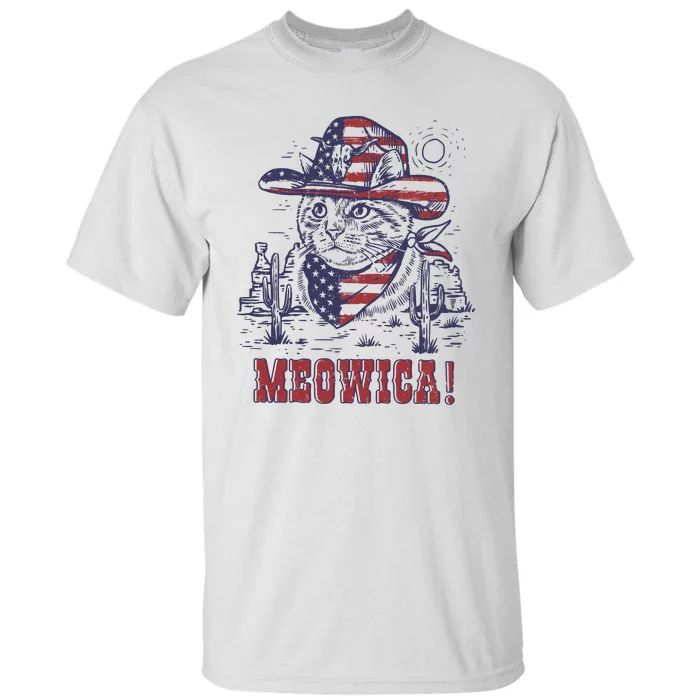 4th Of July Meowica Patriotic Cowboy Cat Tall T-Shirt