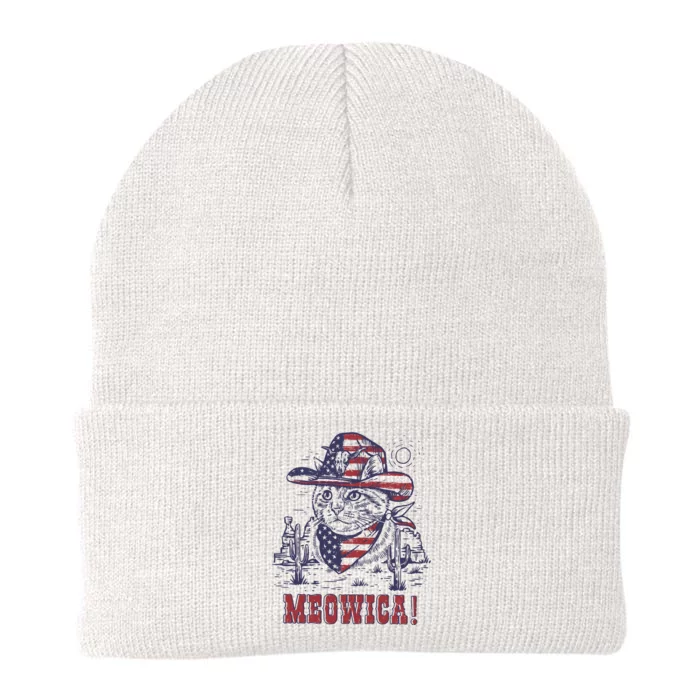 4th Of July Meowica Patriotic Cowboy Cat Knit Cap Winter Beanie