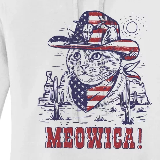 4th Of July Meowica Patriotic Cowboy Cat Women's Pullover Hoodie