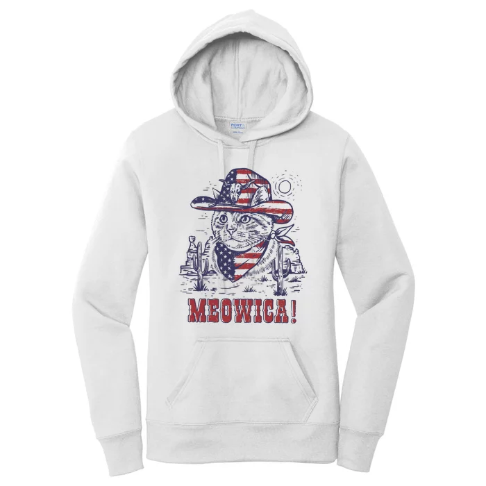 4th Of July Meowica Patriotic Cowboy Cat Women's Pullover Hoodie