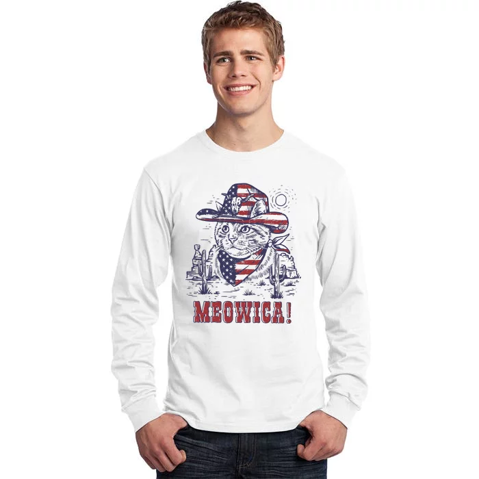 4th Of July Meowica Patriotic Cowboy Cat Tall Long Sleeve T-Shirt