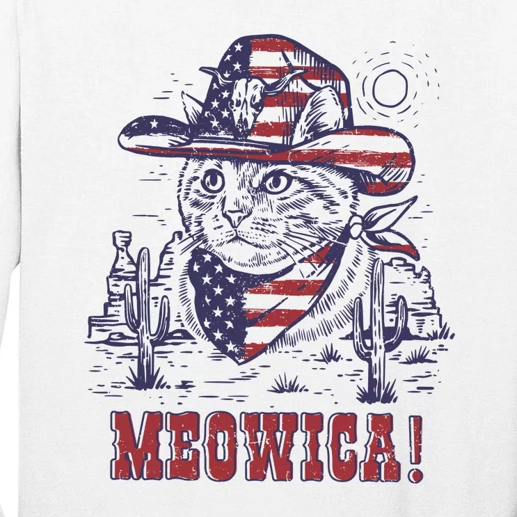 4th Of July Meowica Patriotic Cowboy Cat Tall Long Sleeve T-Shirt