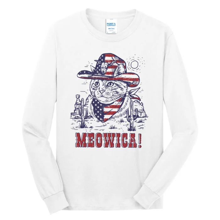 4th Of July Meowica Patriotic Cowboy Cat Tall Long Sleeve T-Shirt