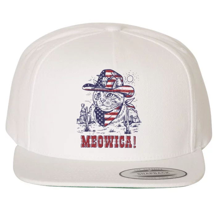 4th Of July Meowica Patriotic Cowboy Cat Wool Snapback Cap