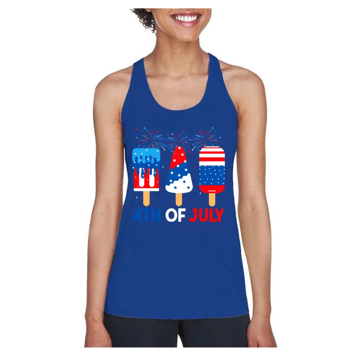 4th Of July Ice Creams Funny Patriotic American Flag America Gift Women's Racerback Tank