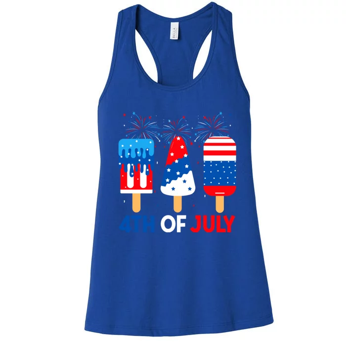 4th Of July Ice Creams Funny Patriotic American Flag America Gift Women's Racerback Tank