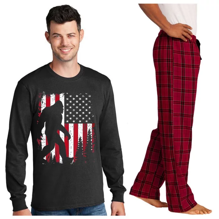 4th Of July Bigfoot Sasquatch American Flag Patriotic Long Sleeve Pajama Set