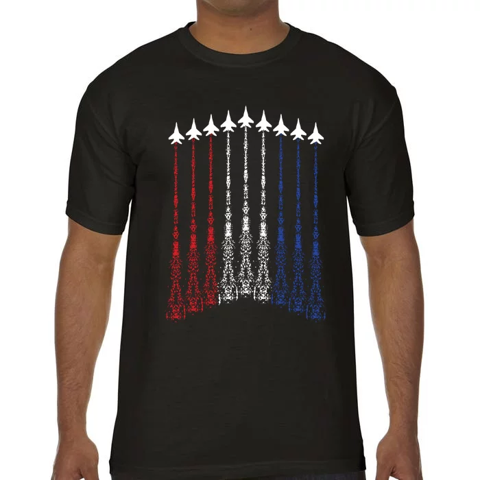 4th Of July Fighter Jet Airplane Red White Blue In The Sky Comfort Colors T-Shirt