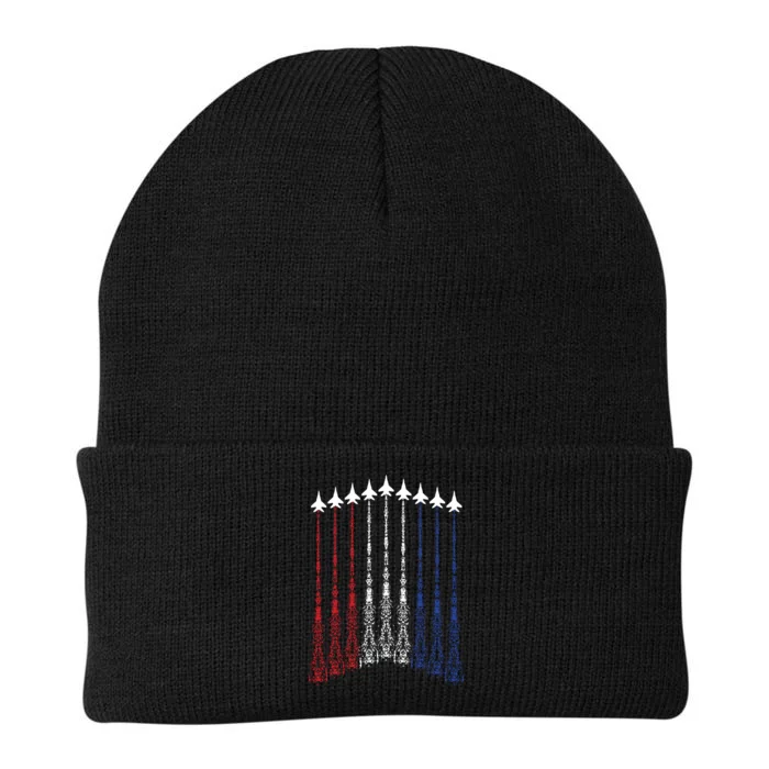 4th Of July Fighter Jet Airplane Red White Blue In The Sky Knit Cap Winter Beanie