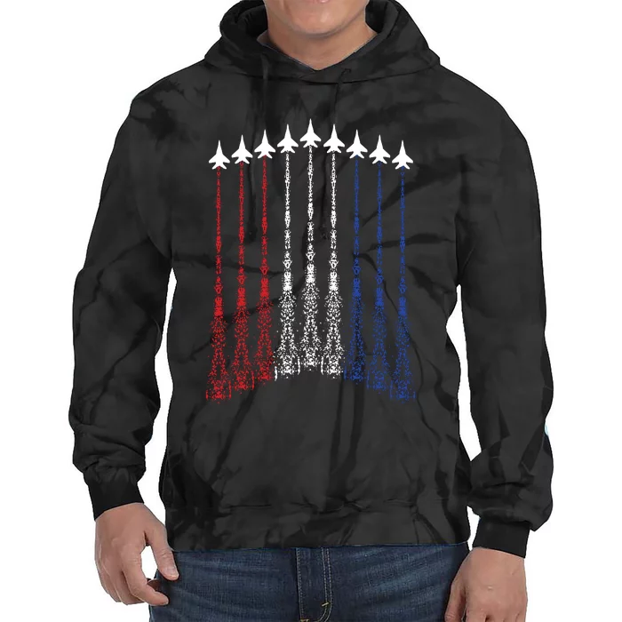 4th Of July Fighter Jet Airplane Red White Blue In The Sky Tie Dye Hoodie