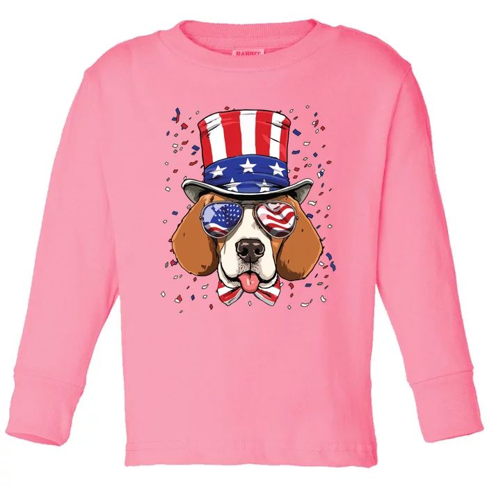 4th Of July Patriotic Beagle American USA Flag Beagle Lovers Toddler Long Sleeve Shirt