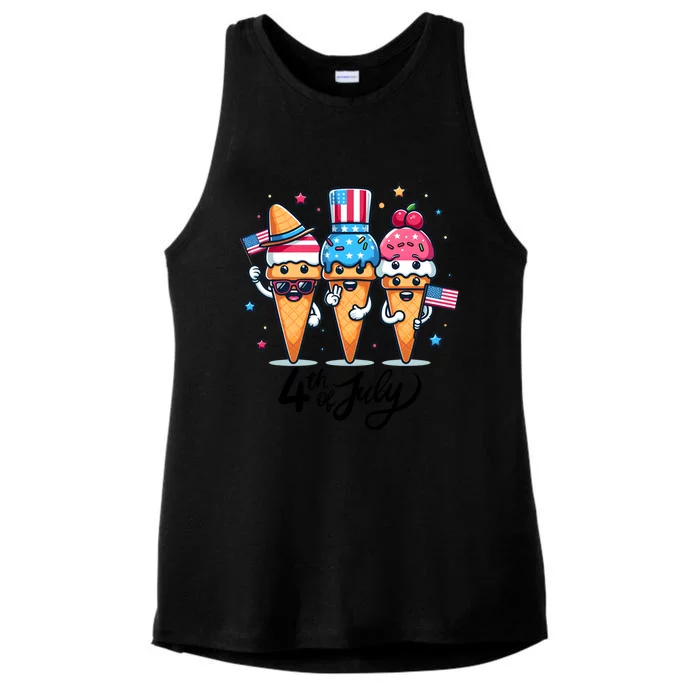 4th Of July Ice Creams Funny Patriotic American Flag America Gift Ladies Tri-Blend Wicking Tank