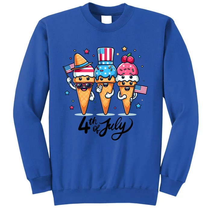 4th Of July Ice Creams Funny Patriotic American Flag America Gift Tall Sweatshirt