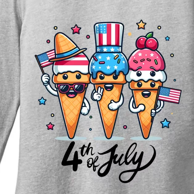 4th Of July Ice Creams Funny Patriotic American Flag America Gift Womens CVC Long Sleeve Shirt