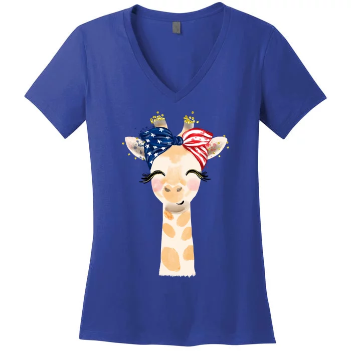 4th Of July Usa Giraffe Cute Women's V-Neck T-Shirt