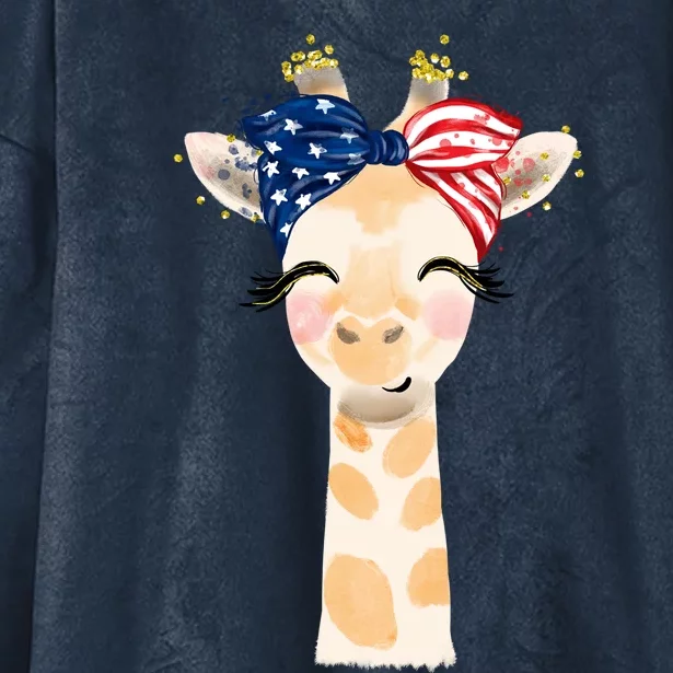 4th Of July Usa Giraffe Cute Hooded Wearable Blanket