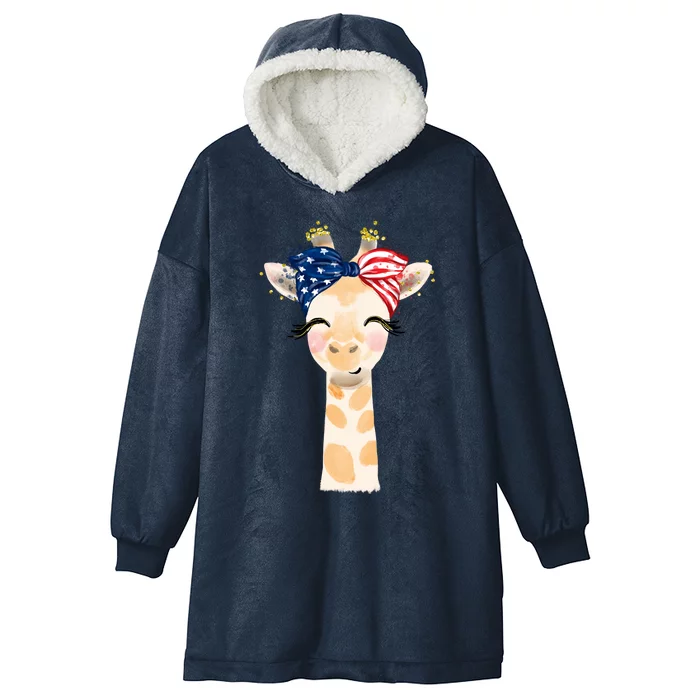 4th Of July Usa Giraffe Cute Hooded Wearable Blanket