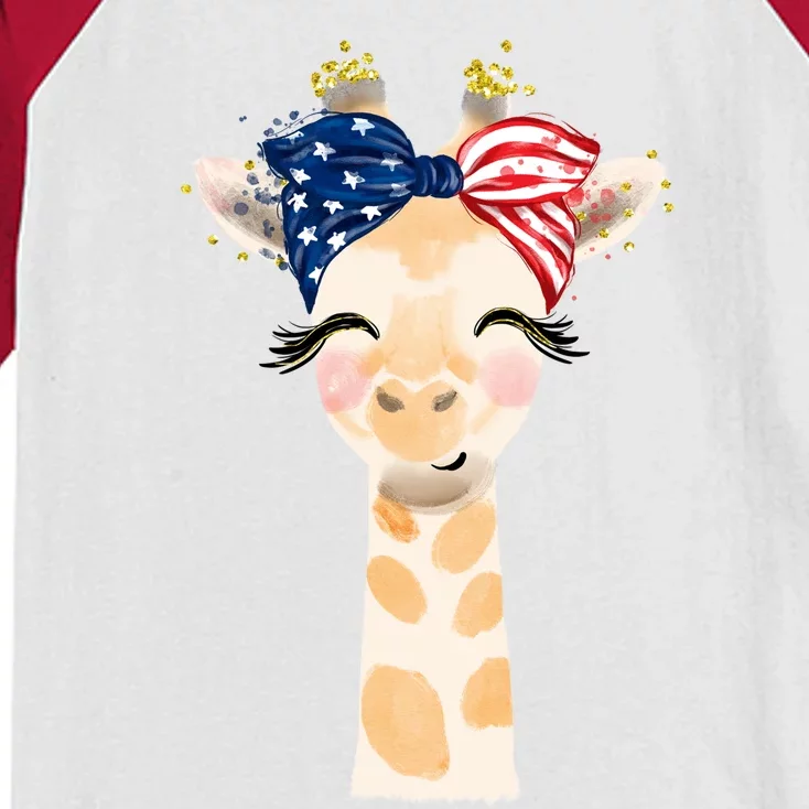 4th Of July Usa Giraffe Cute Kids Colorblock Raglan Jersey