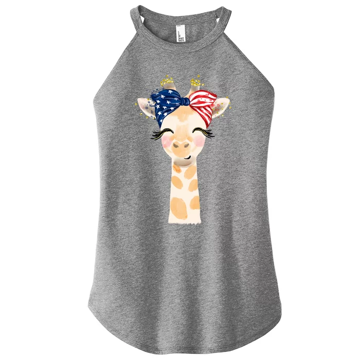 4th Of July Usa Giraffe Cute Women’s Perfect Tri Rocker Tank