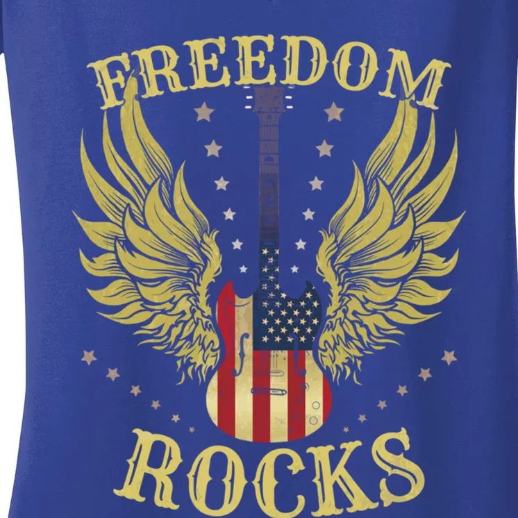 4th Of July Fourth Independence Day Guitar Freedom Rocks Gift Women's V-Neck T-Shirt