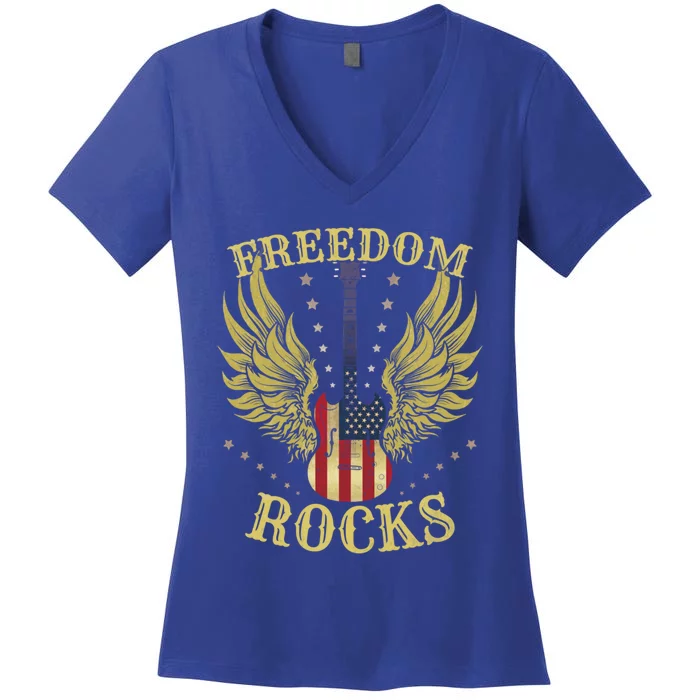 4th Of July Fourth Independence Day Guitar Freedom Rocks Gift Women's V-Neck T-Shirt