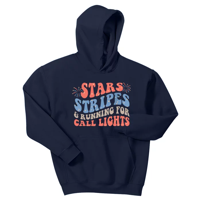 4th Of July Stars Stripes Running For Call Lights CNA Nurse Kids Hoodie