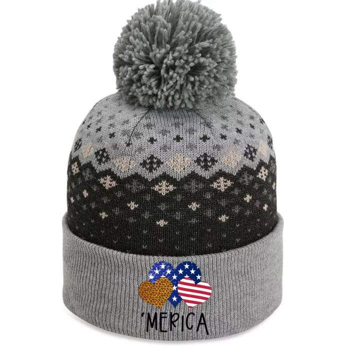 4th Of July Merica Heart USA American Flag Patriotic The Baniff Cuffed Pom Beanie