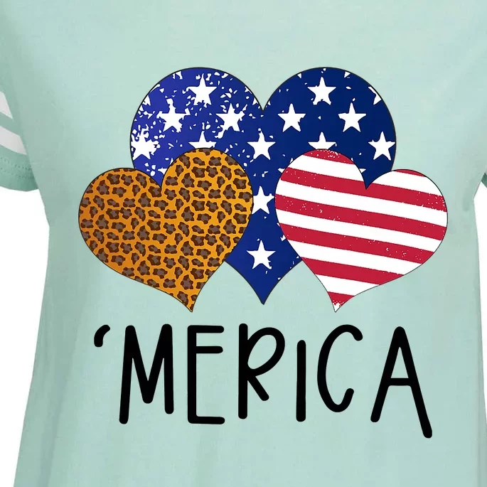 4th Of July Merica Heart USA American Flag Patriotic Enza Ladies Jersey Football T-Shirt