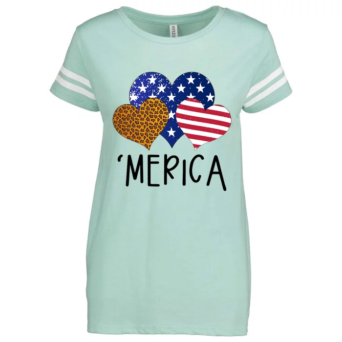 4th Of July Merica Heart USA American Flag Patriotic Enza Ladies Jersey Football T-Shirt