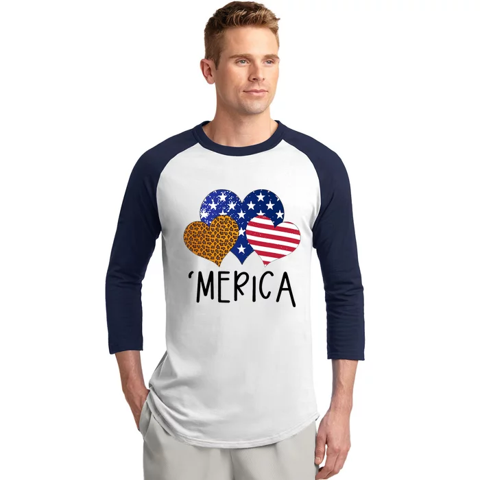 4th Of July Merica Heart USA American Flag Patriotic Baseball Sleeve Shirt