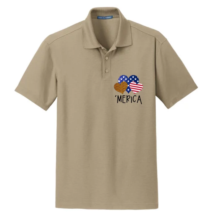 4th Of July Merica Heart USA American Flag Patriotic Dry Zone Grid Performance Polo