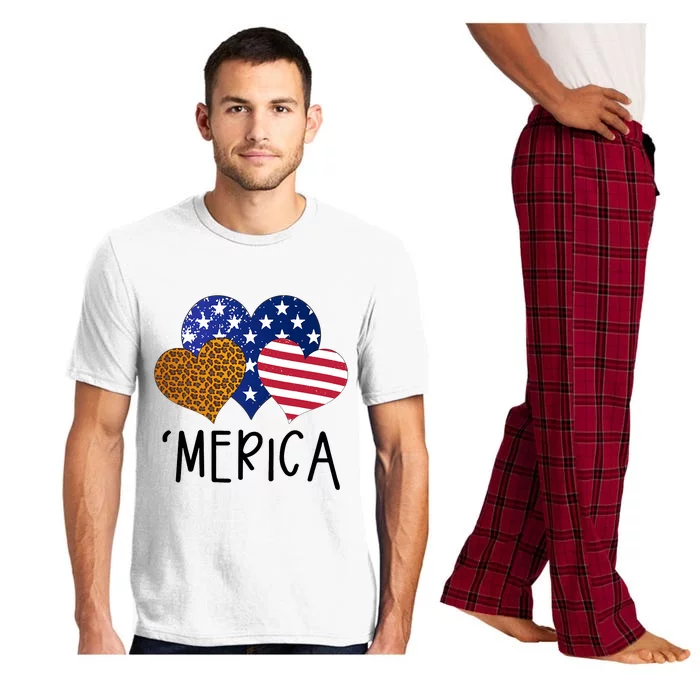 4th Of July Merica Heart USA American Flag Patriotic Pajama Set