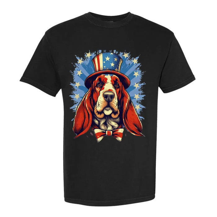 4th Of July Patriotic Basset Hound Dog Garment-Dyed Heavyweight T-Shirt