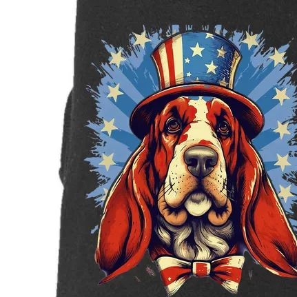 4th Of July Patriotic Basset Hound Dog Doggie 3-End Fleece Hoodie