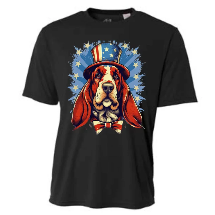 4th Of July Patriotic Basset Hound Dog Cooling Performance Crew T-Shirt