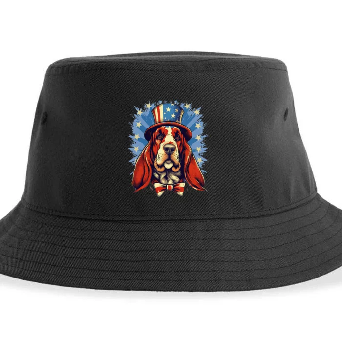 4th Of July Patriotic Basset Hound Dog Sustainable Bucket Hat