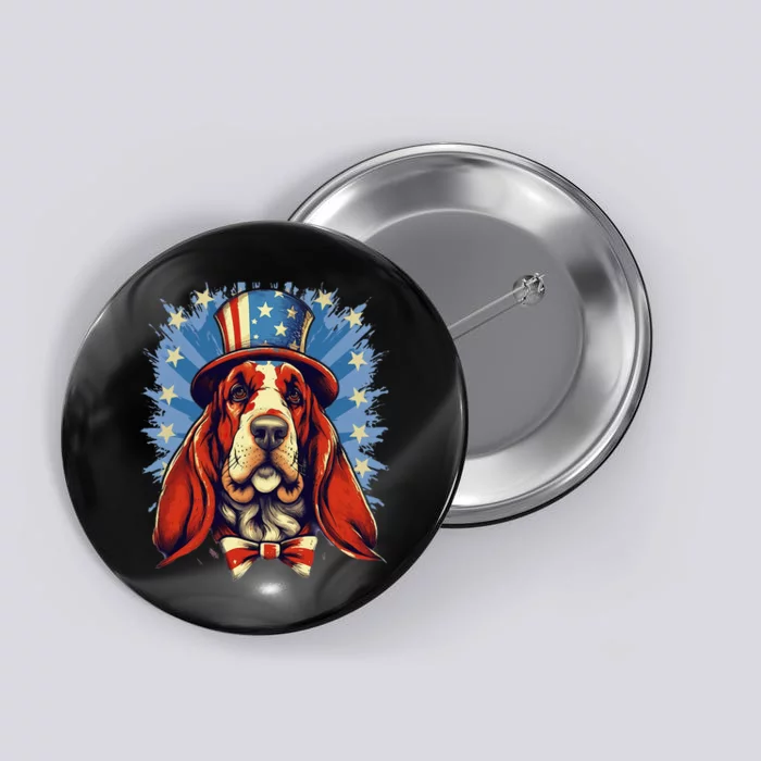 4th Of July Patriotic Basset Hound Dog Button