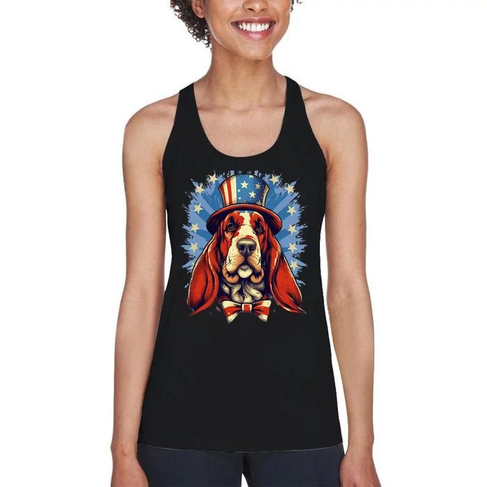 4th Of July Patriotic Basset Hound Dog Women's Racerback Tank