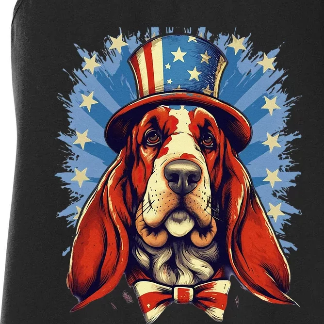 4th Of July Patriotic Basset Hound Dog Women's Racerback Tank