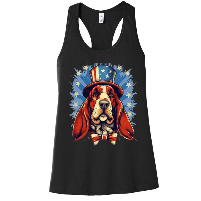 4th Of July Patriotic Basset Hound Dog Women's Racerback Tank