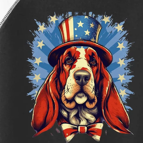 4th Of July Patriotic Basset Hound Dog Toddler Fine Jersey T-Shirt