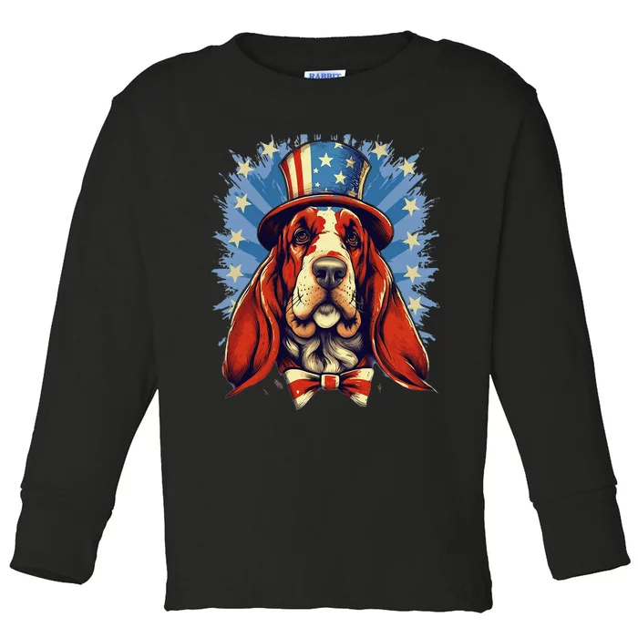 4th Of July Patriotic Basset Hound Dog Toddler Long Sleeve Shirt