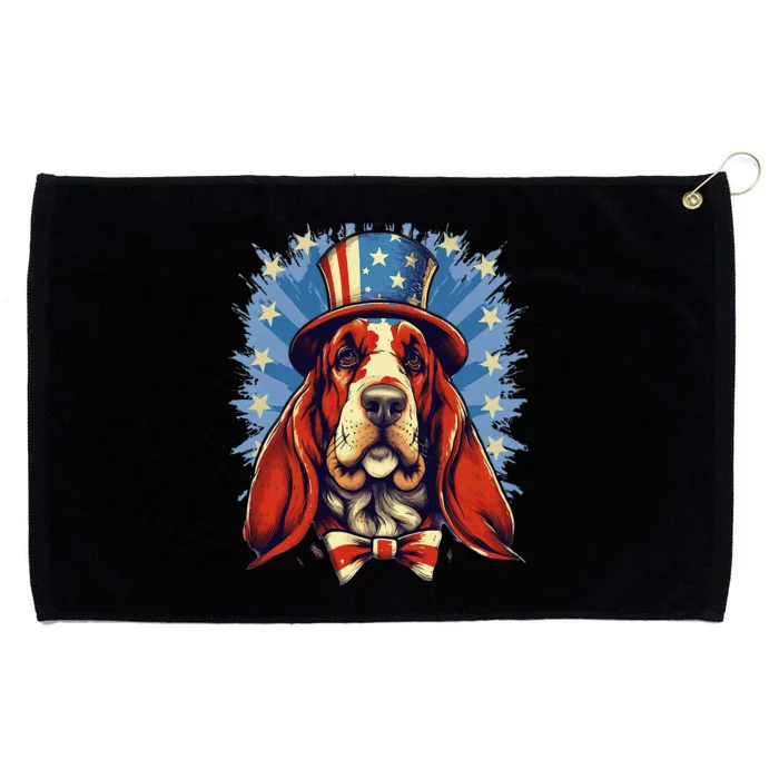 4th Of July Patriotic Basset Hound Dog Grommeted Golf Towel