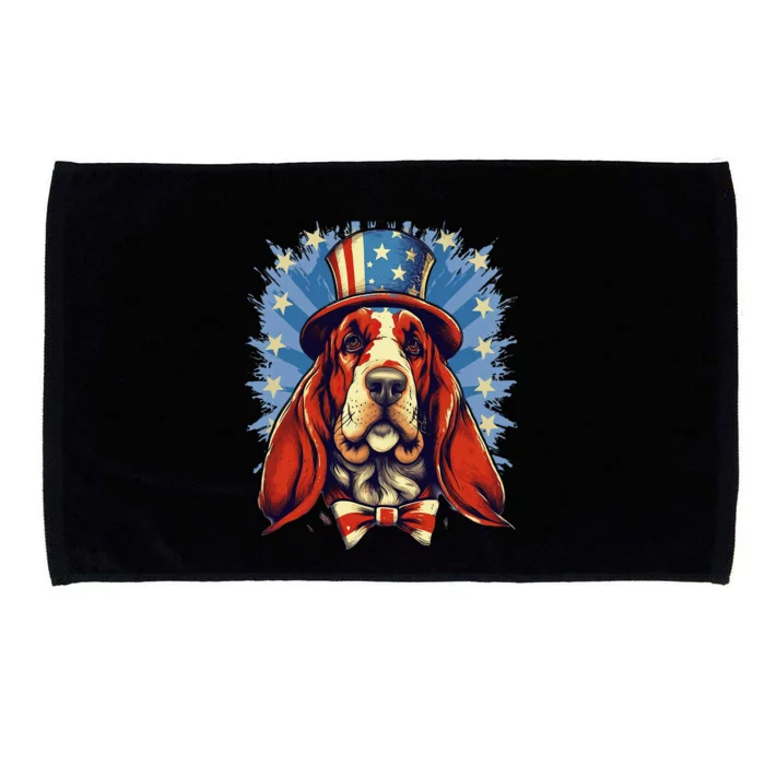 4th Of July Patriotic Basset Hound Dog Microfiber Hand Towel