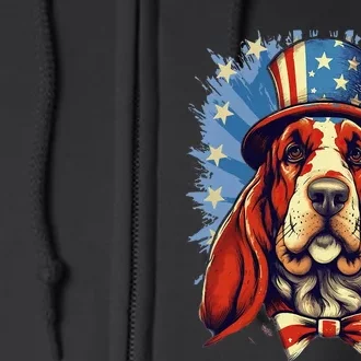 4th Of July Patriotic Basset Hound Dog Full Zip Hoodie