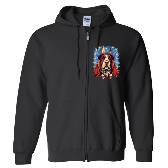 4th Of July Patriotic Basset Hound Dog Full Zip Hoodie